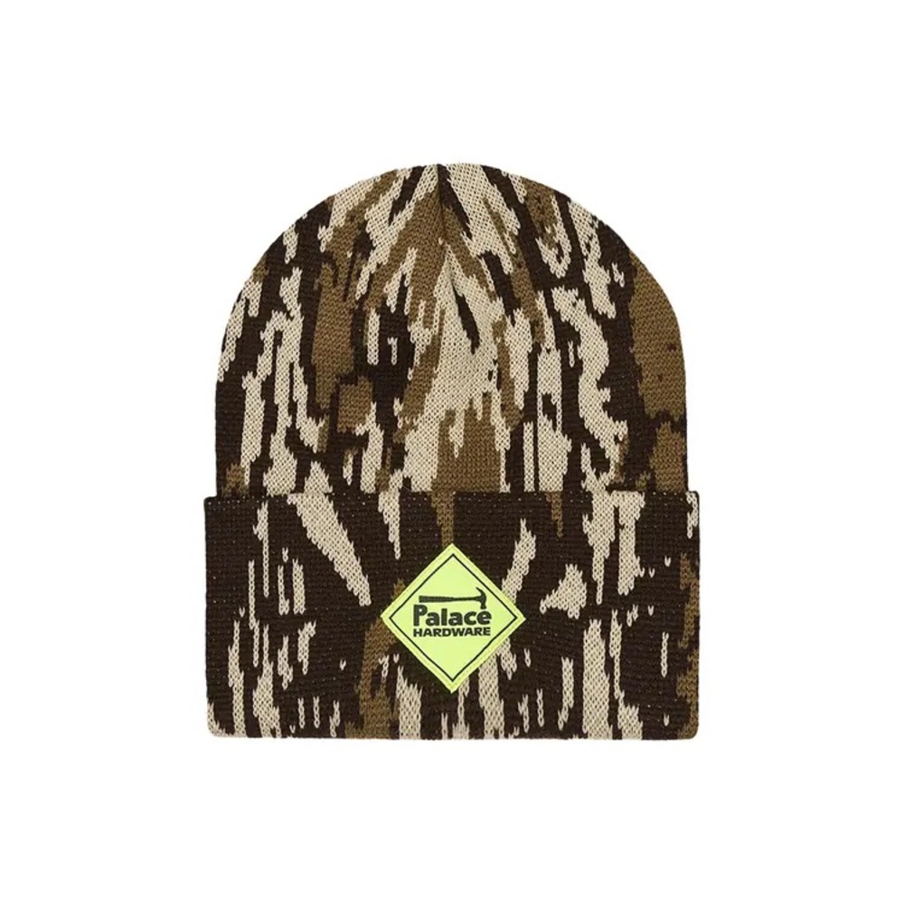 Palace Skateboards Hardware Woven Logo Beanie Cuffed Hat Knit Camo Cap